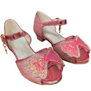 Osinnme Toddler Girls 10 Pink Sparkle 1" Heels Rhinestone Bow Ankle Strap Shoes